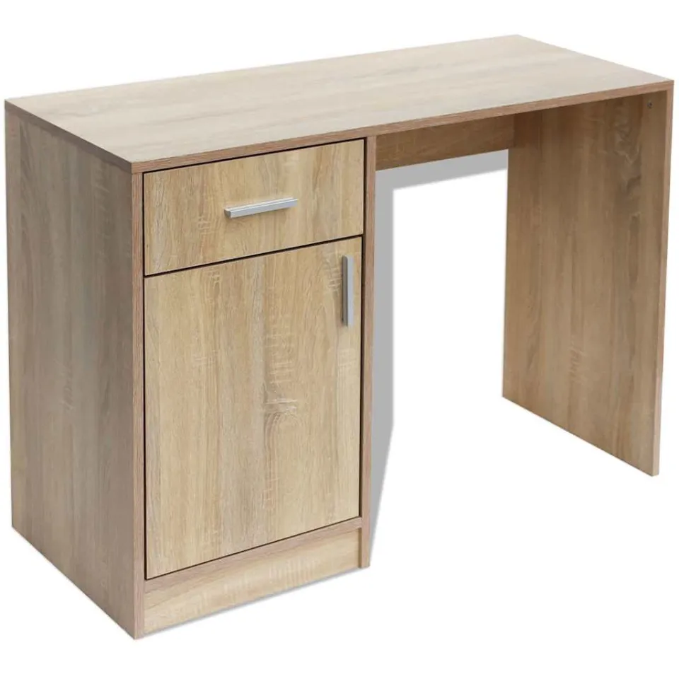 vidaXL Bureau met lade en kastje 100x40x73 cm eiken, foto 3