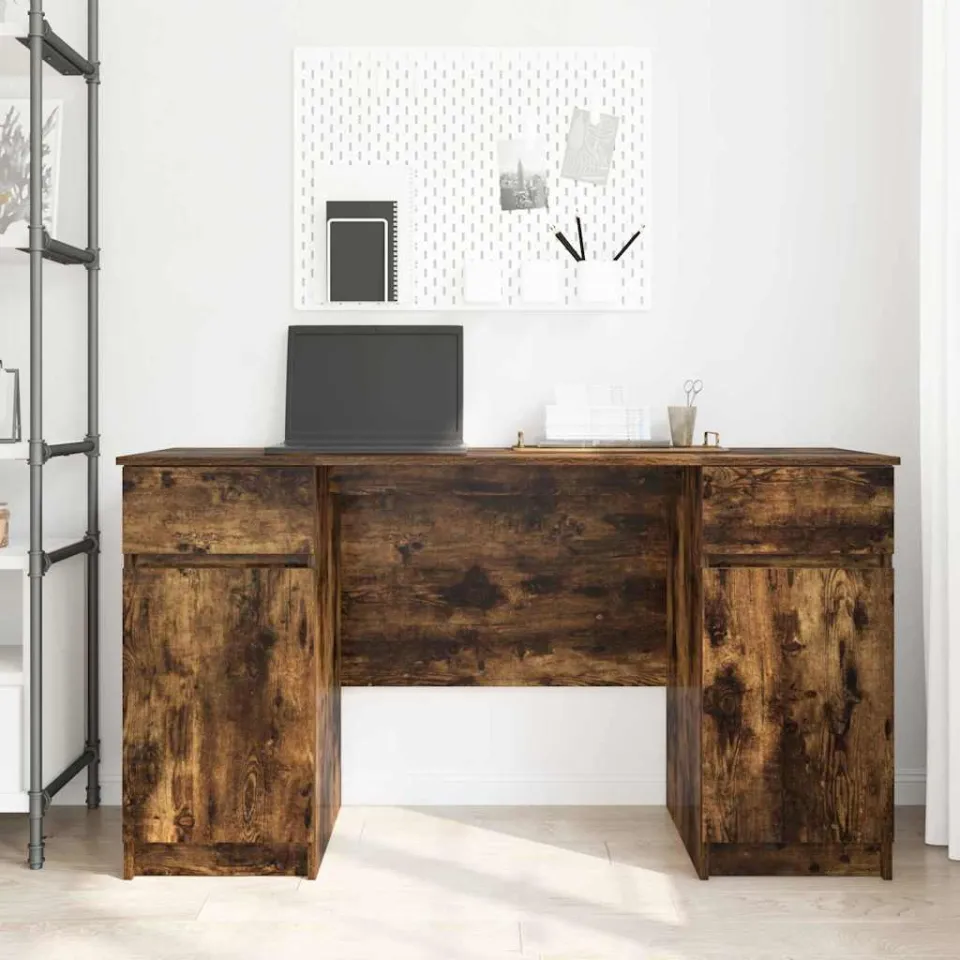 vidaXL Bureau Gerookt eiken 140 x 49 x 76 cm Bewerkt hout, foto 3