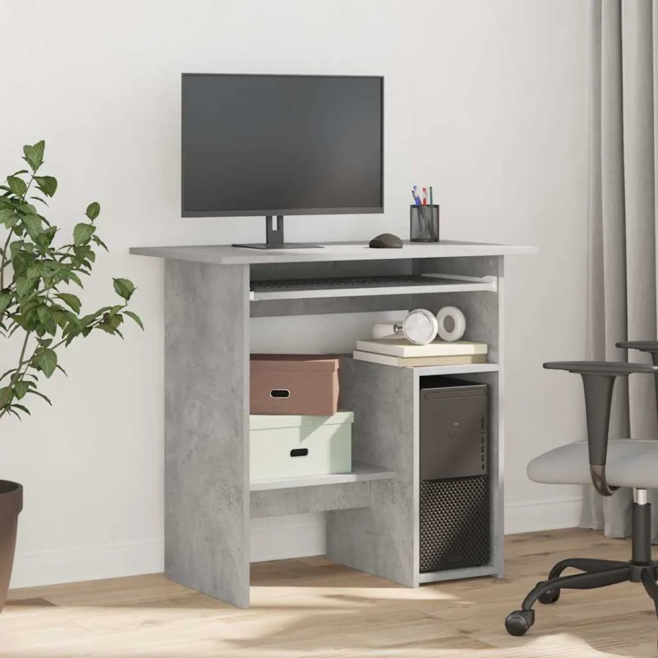 vidaXL Bureau 80x45x74 cm bewerkt hout betongrijs grijs, foto 2