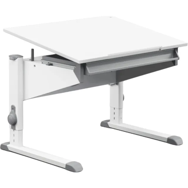 Moll World Moll Sprinter Compact Kinderbureau - Met lade en Side Top - In hoogte verstelbaar - Kantelbaar blad - Ergonomisch en meegroeiend bureau - Voor schoolkinderen - Wit/Grijs