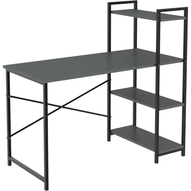 Soof & Tess Soof&Tess - Bureau - Computertafel met planken - Thuiskantoor - Industrieel - Vintage - ANTRACIET/zwart