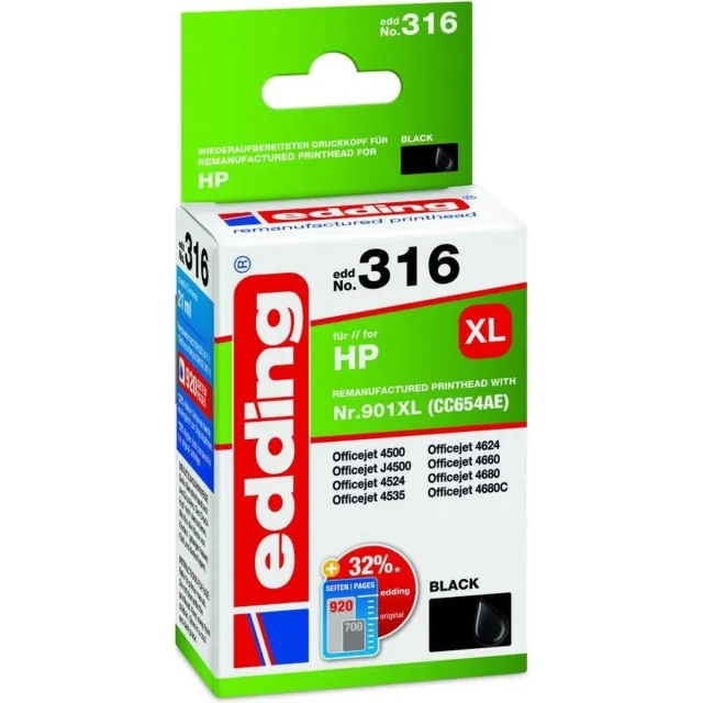 Edding Inktcartridge vervangt HP 901XL, CC654AE Compatibel Zwart EDD-316 18-316