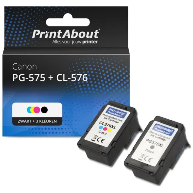 PrintAbout huismerk Inktcartridge PG-575 + CL-576 Zwart + 3 kleuren Multipack geschikt voor Canon