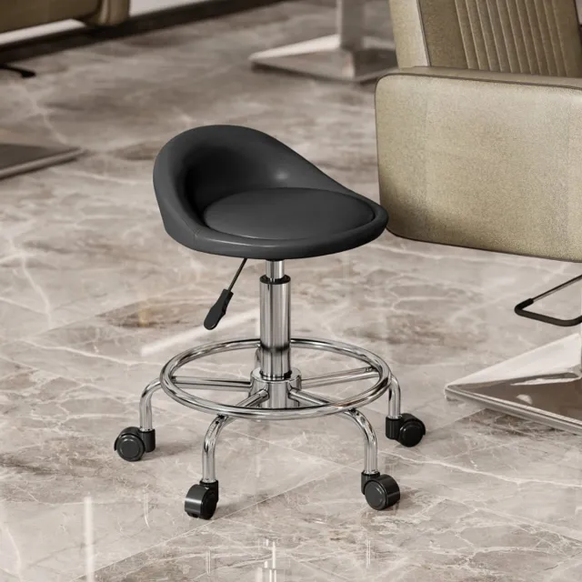 MODENUIT Rolkruk 59-75 cm - 360 Graden Draaibaar Met Rugleuning - Voor Salon En Kantoor - Kunstleer In Zwart