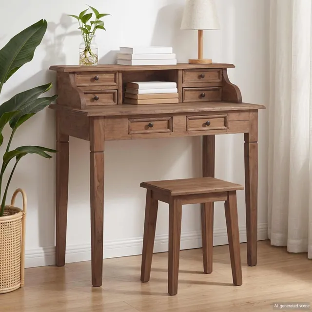 vidaXL Schrijftafel met lades 90x50x101 cm massief mahoniehout bruin, foto 2