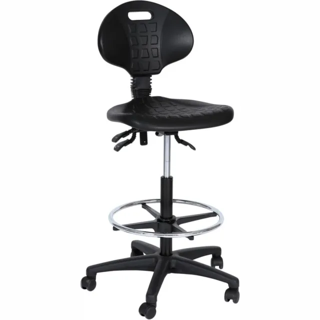 Workliving Werkstoel B PUR Hoog - Nylon onderstel - Wielen - Voetenring - Baliestoel - Kassastoel - (Ongemonteerd) PUR - Hoog - Zwart