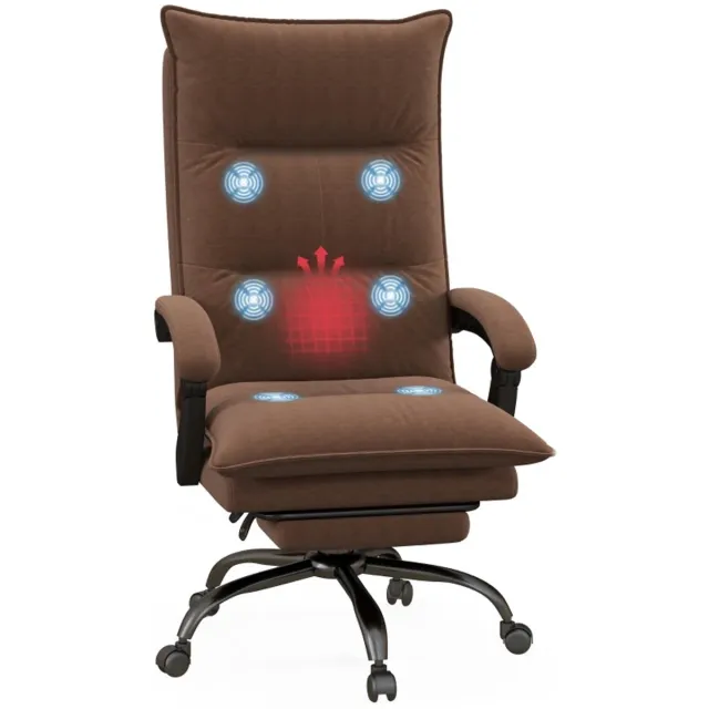 ZYLARO Ergonomische Bureaustoel met Massage- & Verwarmingsfunctie - met Voetensteun - In Hoogte Verstelbaar - 360° Draaibaar - Max. kanteling 155° - Kantoorstoel - Gamestoel - Volwassenen Stoel - Directiestoel - Computerstoel - Bruin