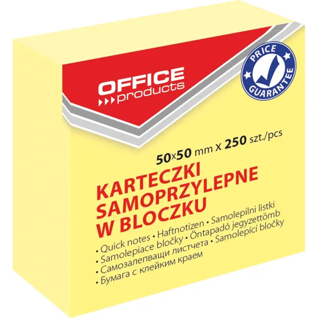 Office Products memoblok, 50 x 50 mm, 250 vel, geel
