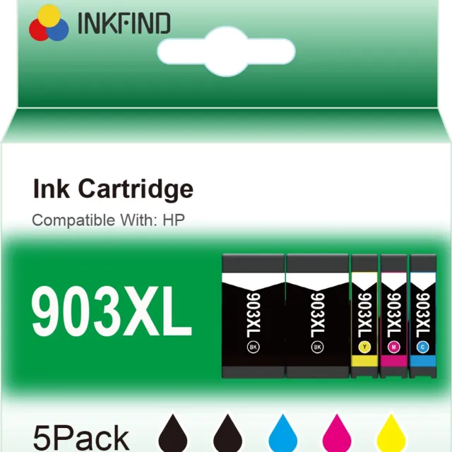 INKFIND 903XL inktcartridges voor HP903 HP 903 HP903XL HP 903XL multipack 3HZ51AE van 5 stuks (2 x Zwart, 1 x Cyaan, 1 x Magenta, 1 x Geel) T6M15AE T6M03AE T6M07AE T6M11AE voor HP OfficeJet 6950, 6860, 6960 HP OfficeJet Pro 6970 HP Officejet Pro 6951 Zwart x 2, CYAAN x 1, MAGENTA x 1, GEEL x 1