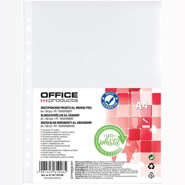 Office Products geperforeerde showtas, A4, 30 micron, gekorreld, pak van 100 stuks