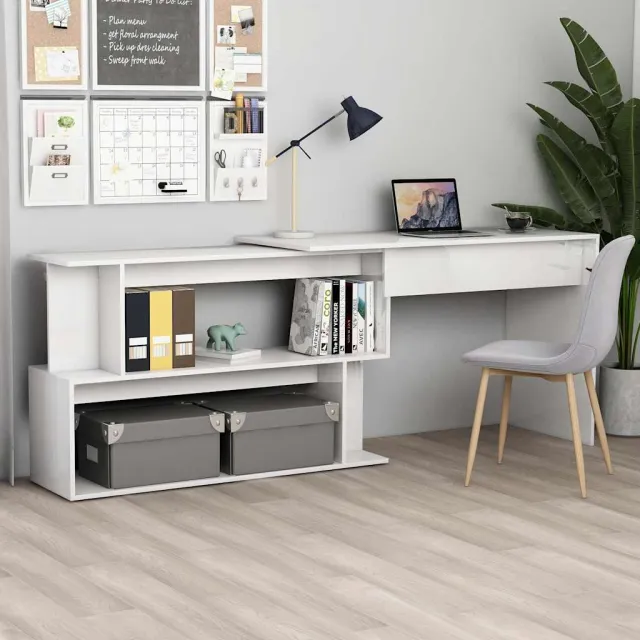 vidaXL Hoekbureau 200x50x76 cm bewerkt hout hoogglans wit, foto 2