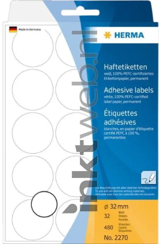 Herma 2270 Permanente papieretiket 32mm rond wit (Origineel)