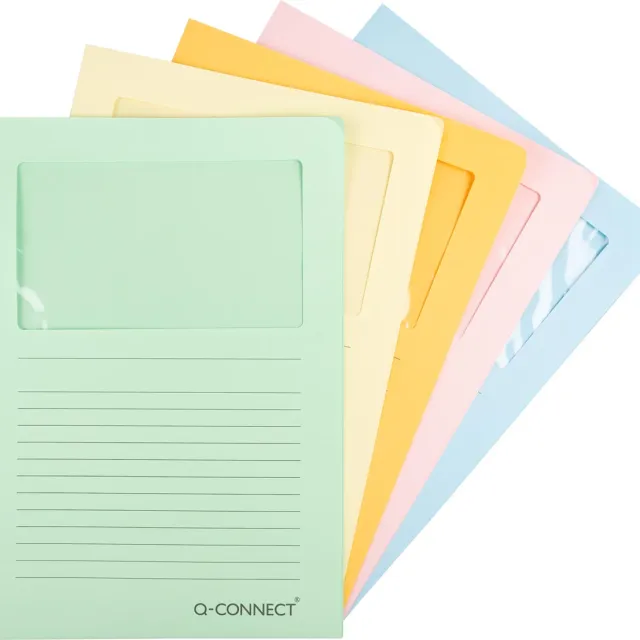 Q-CONNECT L-map met venster, 120 g/m², A4, pak van 100 stuks, lichte geassorteerde kleuren