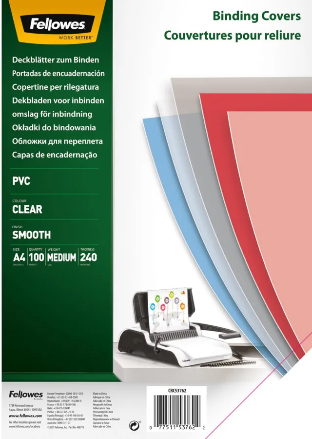 Fellowes Voorblad fellowes a4 pvc 240micron recycled 100 Stuks