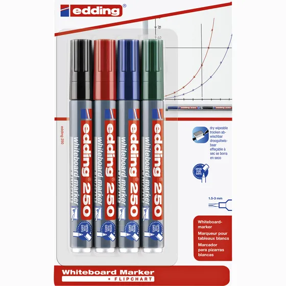 Edding Whiteboardmarker edding 250 rond 1.5-3mm assorti blister à 4 stuks