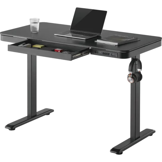 VDD Gaming Bureau Premium - Zit sta Bureau - Elektrisch in Hoogte verstelbaar - Gaming Bureau - Desk - Gaming Desk - Ergonomisch Verstelbaar bureau - Incl. Ingebouwde USB C en USB A Zwart