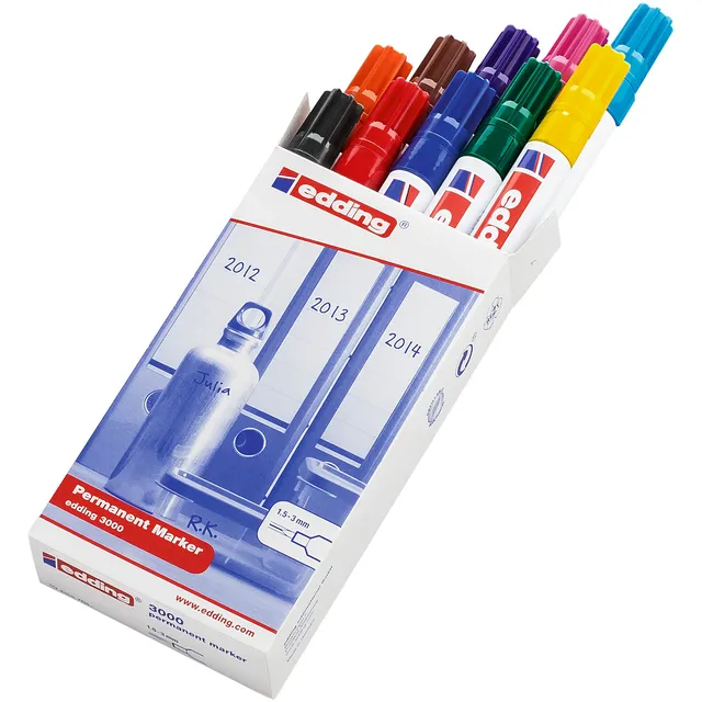 Edding Viltstift edding 3000 rond 1.5-3mm assorti doos à 10 stuks blauw