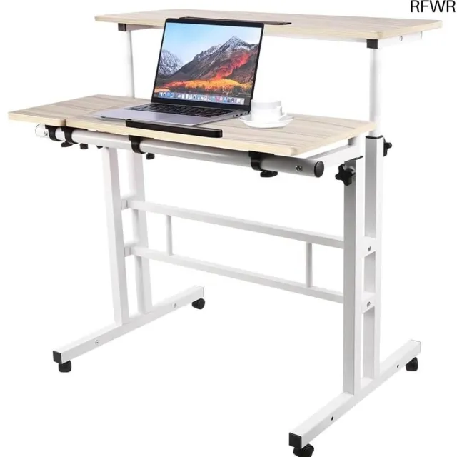 RFWR In hoogte verstelbare computertafel met wielen - compact staand bureau voor thuiskantoor Witte esdoorn