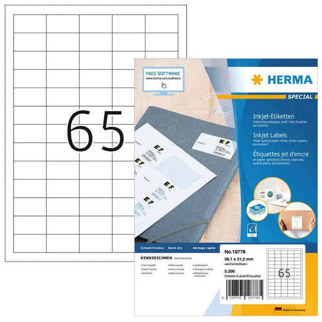 Herma Etiket HERMA 10778 38.1x21.2mm wit 5200 stuks