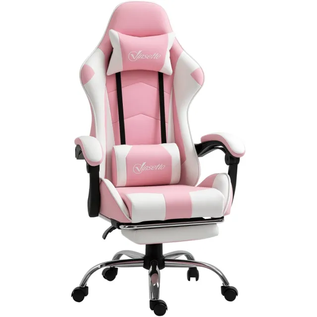 Vinsetto Gamingstoel met verstelbare rugleuning - Bureaustoel, racestoel, gamestoel, roze Roze;Wit