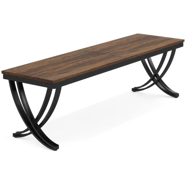 Happiq Dubbel computerbureau - Bruin - 200cm bureau - X-poot - Voor 6 personen - Voor volwassenen