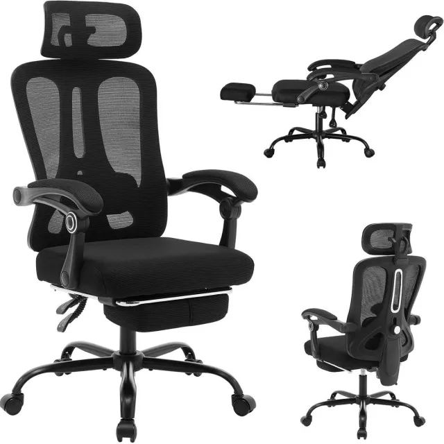 C. , R. E. CORE Ergonomische Bureaustoel - Draaibare Bureaustoel met Verstelbare Lendensteun en Voetsteun - Mesh Bureaustoel met Hoge Rugleuning - 71,5x71,5x128 cm - Zwart