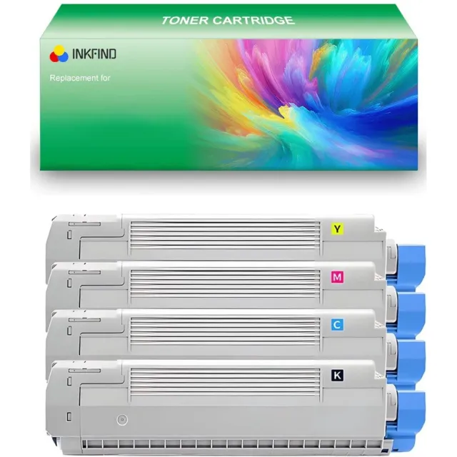 INKFIND 46490608/46490607/46490606/46490605 tonercartridge multipack van 4 stuks (Zwart+Cyaan+Magenta+Geel) compatibel met OKI 46490608/46490607/46490606/46490605 voor OKI C532DN/C542DN/MC563DN/MC573DN 4-pack BK/C/M/Y Zwart x1, Cyaan x 1, Magenta x 1, Geel x 1