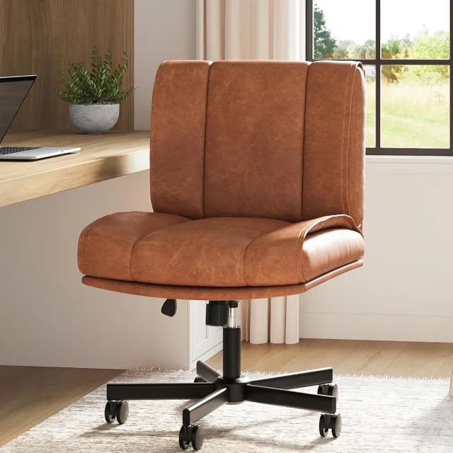 HOERFURIY Ergonomische Bureaustoel zonder Armleuningen - Verstelbare Draaistoel - Bruin PU-Leder - Voor Kantoor, Home Office & Kaptafel - Max. 110 kg