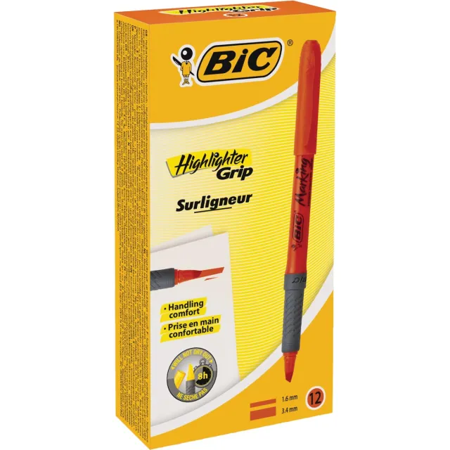 Bic markeerstift Highlighter Grip oranje, doos van 12 stuks