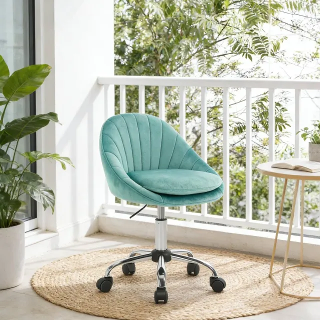 REDOM Bureaustoel - Ergonomische rugleuning - 360° draaibaar en hoogteverstelbaar - Met wielen - Zonder armleuningen - Samt en metaal - Turquoise - 52 x 72-82 x 52 cm