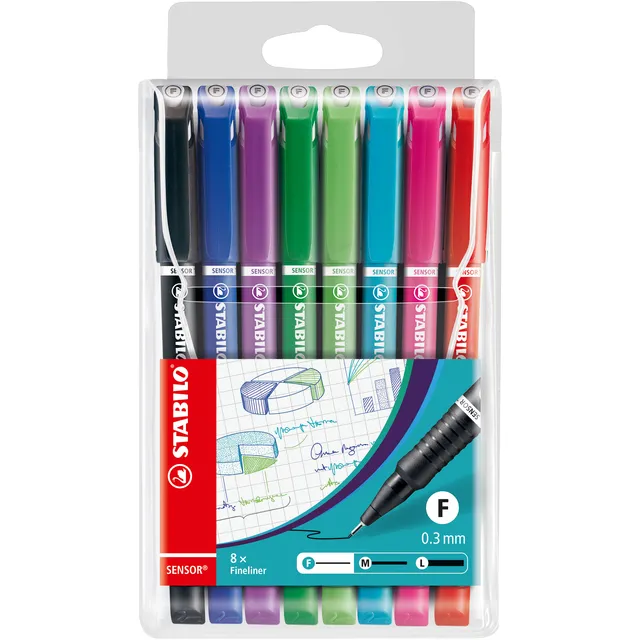 Stabilo Fineliner STABILO Sensor 189/8 fijn assorti etui à 8 stuks