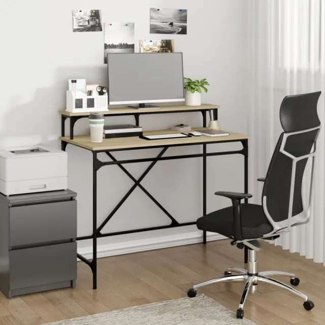 vidaXL Bureau 100x50x90 cm bewerkt hout en ijzer sonoma eikenkleur, foto 2