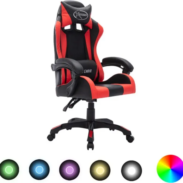 vidaXL Racestoel - met - RGB - LED-verlichting - kunstleer - rood - en - zwart rood en zwart
