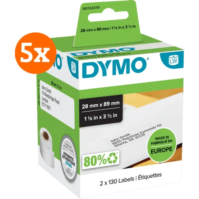 Dymo LabelWriter Adres Etiket 28 x 89 mm 260 stuks 5-pack