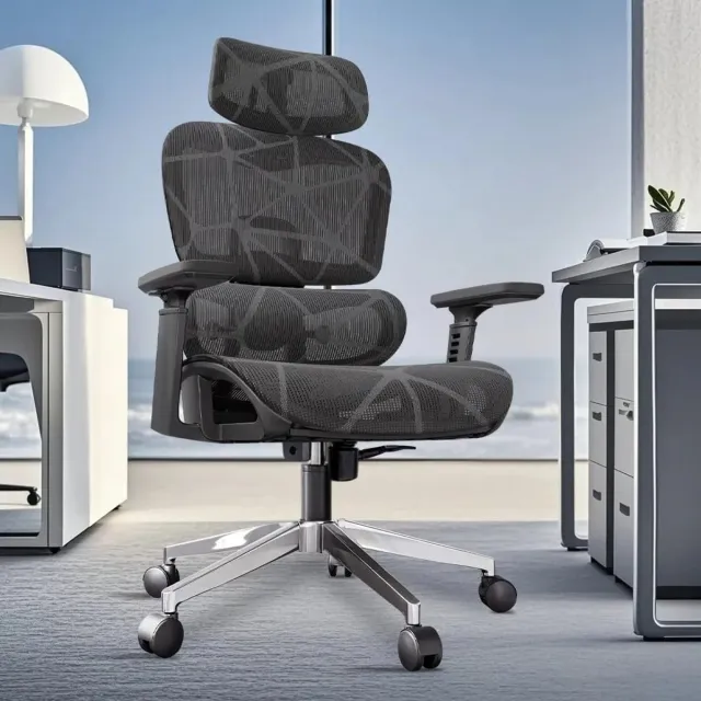 Turold Bureaustoel - Gaming Stoel - Ergonomische Bureaustoel - Kantoorstoel - Mesh, Verstelbaar, Hoofdsteun, Wiegfunctie, Zwart