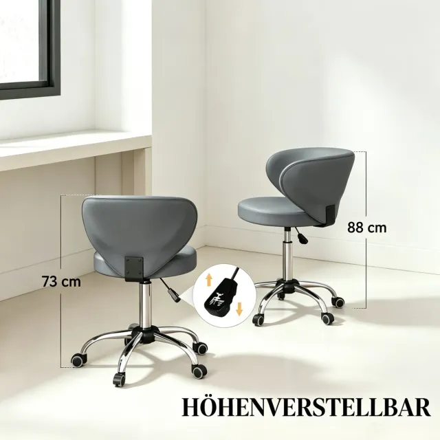 OKWISH Bureaustoel - 360 Graden Draaibare Bureaukruk - Hoogteverstelbaar Met Rugleuning En Wielen - Voor Werkplek En Thuis - Kunstleer - Grijs