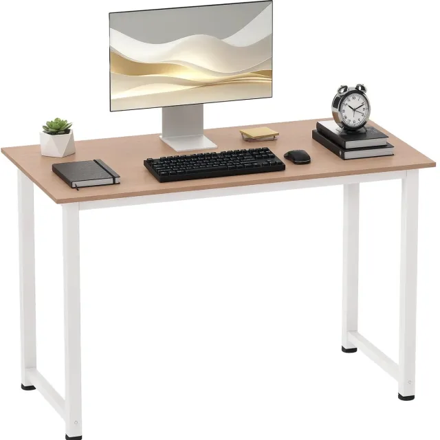 Atlasyx bureau - Bureautafel - Werktafel - Computerbureau - Computertafel - Pc tafel - Verstelbare poten - 120 x 60 x 76 cm - Wit Wit & houtkleur