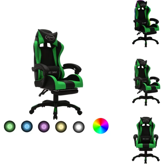 vidaXL Racestoel - met - RGB - LED-verlichting - kunstleer - groen - en - zwart groen en zwart