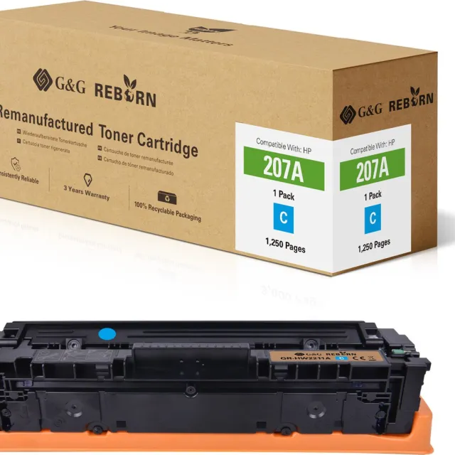 G&G REBORN 207A gereviseerde Tonercartridge Geschikt voor HP 207A W2211A 207X W2211X cyaan