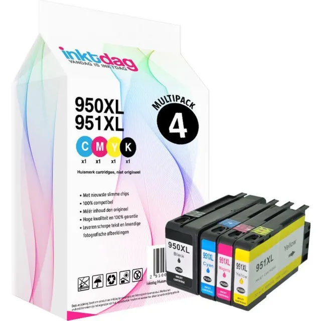 inktdag inktcartridge voor HP 950XL / HP 951XL multipack, HP 950/ HP 951, hp 950xl 951xl inktcartridge 4 pack geschikt voor HP OfficeJet PRO 8100, 8600, 8600 Plus, 8610, 8615, 8620, 8630, 8640, 8660 (Mét chip) Zwart (73 ml)
