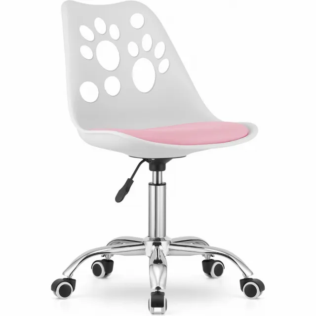 LEOBERT PRINT Bureaustoel Wit-Roze, Modern Ergonomisch Design, Verstelbare Zithoogte, Chromen Basis, Geschikt voor Kinderkamer, Thuiswerkplek of Kantoor, Max. 110 kg