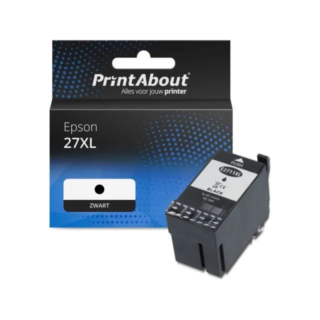 PrintAbout huismerk Inktcartridge 27XL (C13T27114010) Zwart Hoge capaciteit Geschikt voor Epson