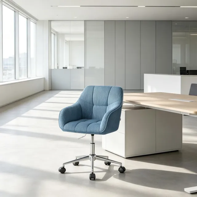 Clruro Bureaustoel - 56x40x81-90 cm - Draaibaar - in Hoogte Verstelbaar - Corduroy en Metaal - Blauw