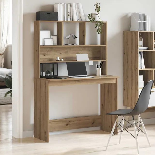 vidaXL Bureau met schappen 102x45x148 cm bewerkt hout artisanaal eiken, foto 2