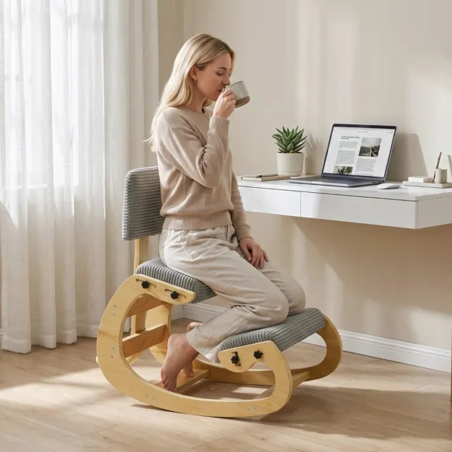 HAUSS SPOLE Bureaustoel Ergonomische Kniestoel Met Rugleuning En Schommelbasis Van Ribstof Donkergrijs Voor Thuis, Kantoor En Meditatie