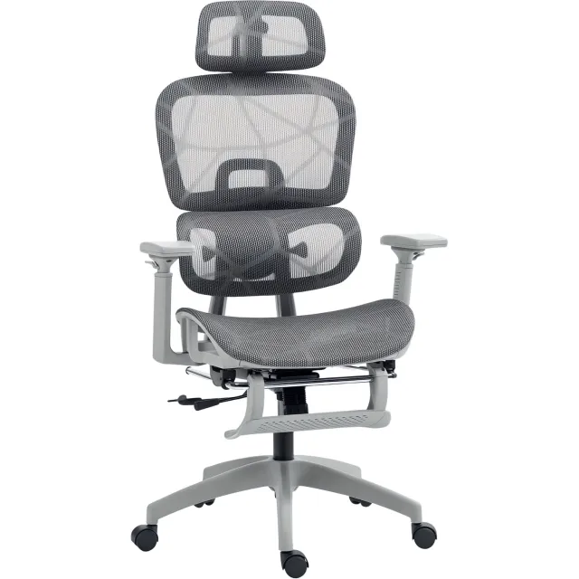 Lunpog Bureaustoel - Ergonomische bureaustoel met mesh-bekleding - verstelbaar - op wieltjes - met armleuningen - hoofdsteun - grijs