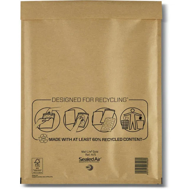 Mail Lite luchtkussenenveloppen, goud, H/5, 270 x 360 mm, doos van 100 stuks