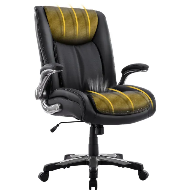COLAMY Bureaustoel 400 lbs - Directiebureaustoel - Hoge rugleuning - Opklapbare armleuningen - Zwart