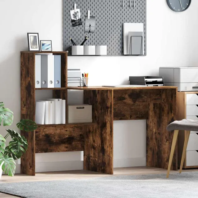 vidaXL Bureau Gerookt eiken 131,5 x 50 x 106,5 cm Bewerkt hout, foto 2