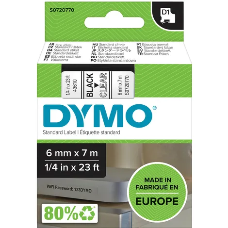 Dymo Labeltape Dymo LabelManager D1 polyester 6mm zwart op transparant